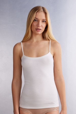 White Intimissimi Wool Cotton Camisole Women Tank Top | 5yWwCB8S