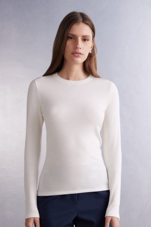 White Intimissimi Wool Cotton Crewneck Women Sweater | gAxlqRn8