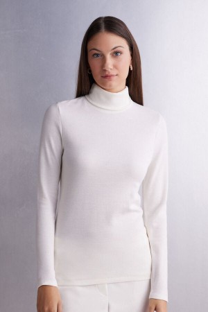 White Intimissimi Wool Cotton High Collar Women Long Sleeve | FJh2R7Iy