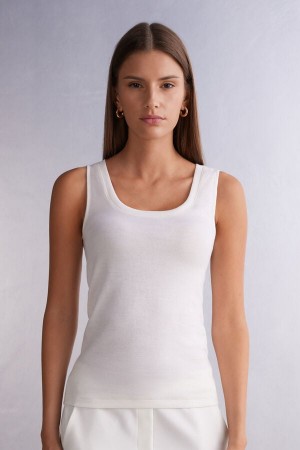 White Intimissimi Wool Cotton Women Tank Top | FGRtlA1q