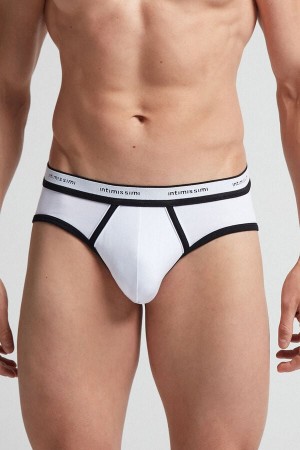 White / Black Intimissimi Superior Cotton Logo Men Briefs | gy0HqwZq