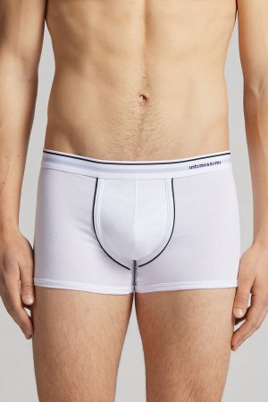 White / Blue Intimissimi Superior Cotton With Exposed Elastic Men Boxer | DZfsn0UU