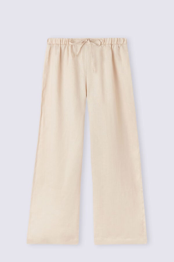 Beige Intimissimi Full Length Linen Cloth With Drawstring Women Pants | Fzpcy3Zk