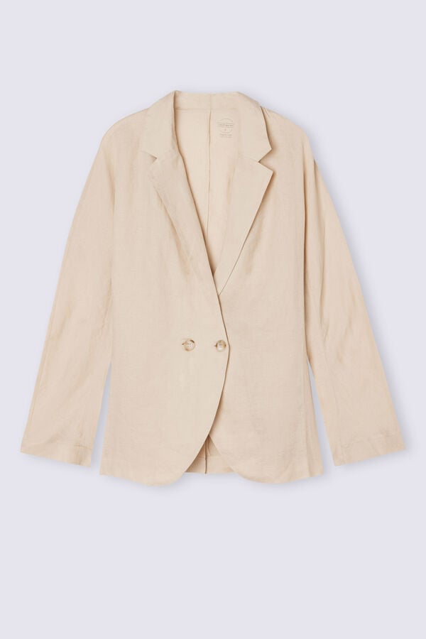 Beige Intimissimi Linen Cloth Double Breasted Women Jacket | qHNffUDB