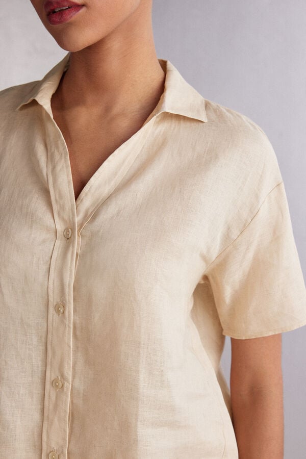 Beige Intimissimi Linen Cloth Women Short Sleeve | 6GK4kcDB