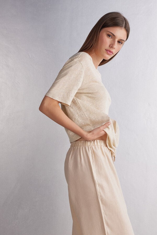 Beige Intimissimi Linen Women Short Sleeve | Aj14NUxI