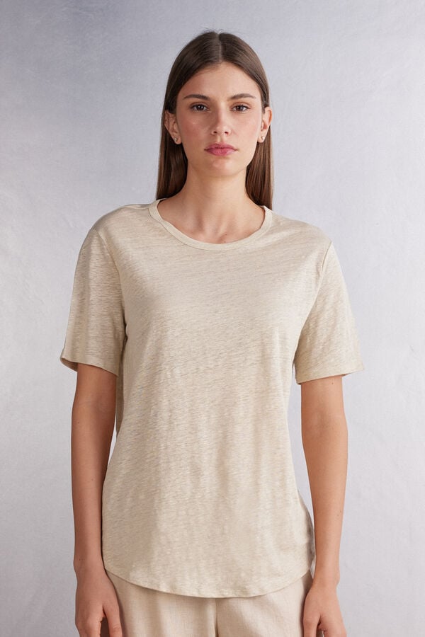 Beige Intimissimi Linen Women Short Sleeve | Aj14NUxI