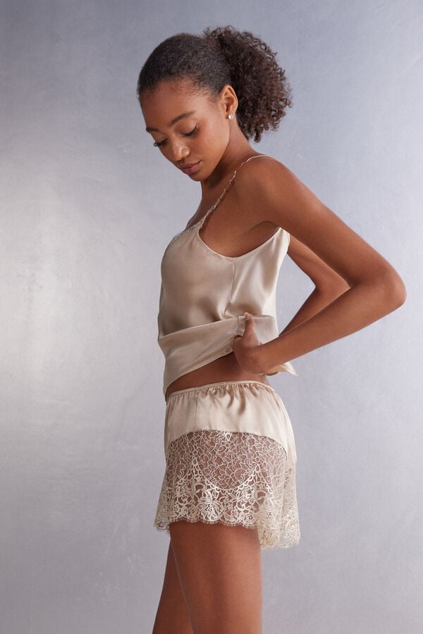 Beige Intimissimi Living In Luxe Silk And Lace Women Shorts | w7pYhilf