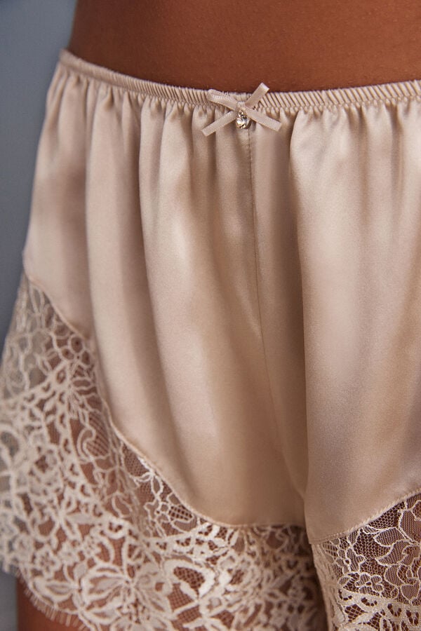 Beige Intimissimi Living In Luxe Silk And Lace Women Shorts | w7pYhilf