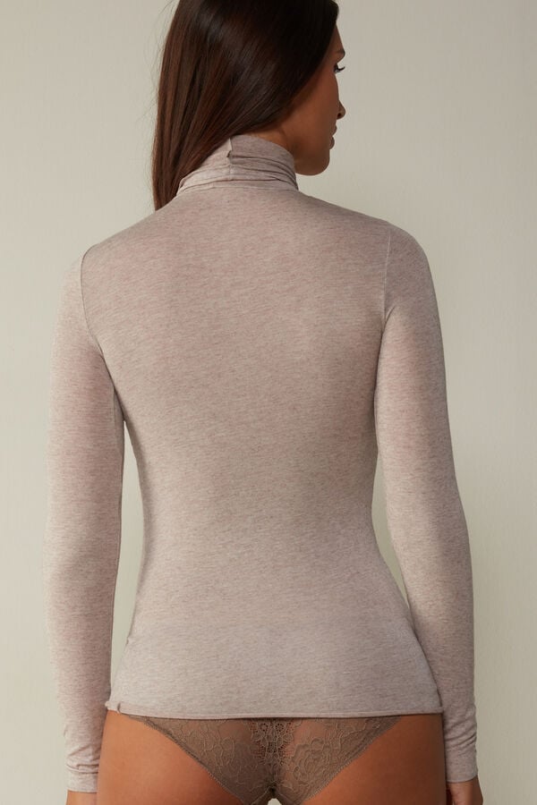 Beige Intimissimi Modal Cashmere Ultralight High-Neck Women Long Sleeve | l9brjDCU