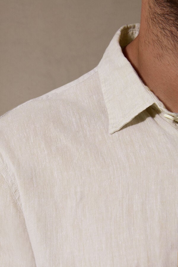 Beige White Intimissimi Linen And Cotton Men Shirt | jmUgqD6e