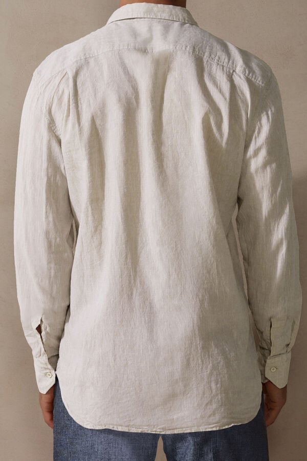 Beige White Intimissimi Linen And Cotton Men Shirt | jmUgqD6e