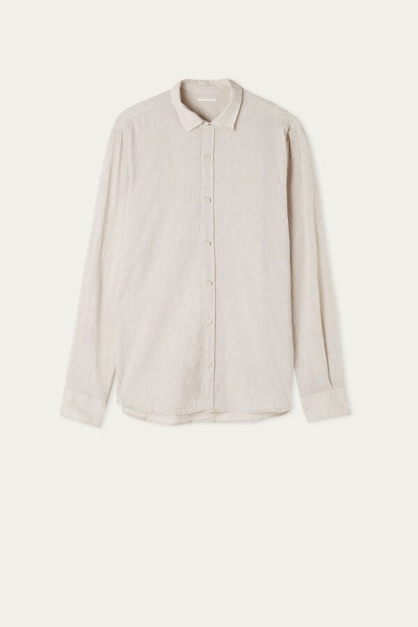 Beige White Intimissimi Linen And Cotton Men Shirt | jmUgqD6e