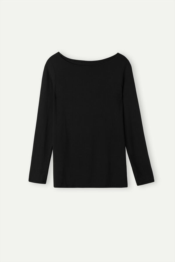 Black Intimissimi Bateau Neck In Micromodal Women Long Sleeve | aY17f3zI