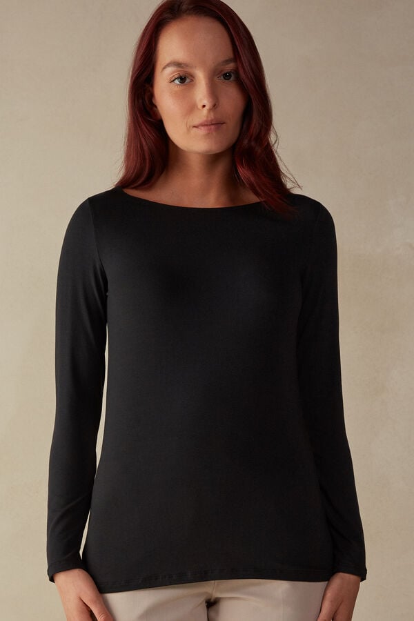 Black Intimissimi Bateau Neck In Micromodal Women Long Sleeve | aY17f3zI