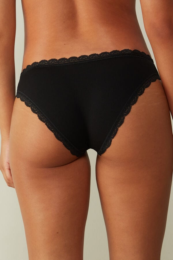 Black Intimissimi Cotton And Lace Women Panties | Tu8WZxoT