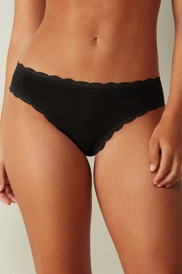 Black Intimissimi Cotton And Lace Women Panties | Tu8WZxoT