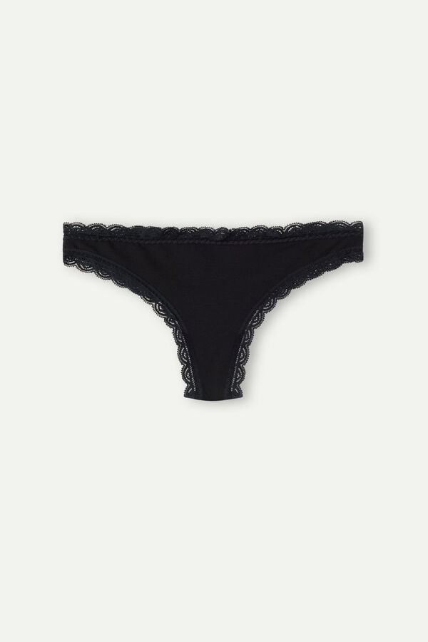 Black Intimissimi Cotton And Lacezilian Women Briefs | FR0p6862