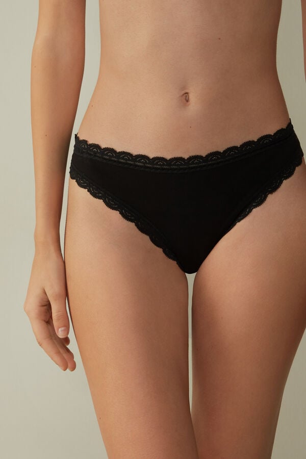 Black Intimissimi Cotton And Lacezilian Women Briefs | FR0p6862