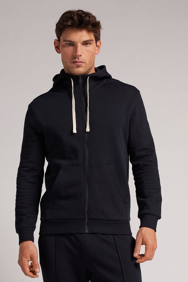 Black Intimissimi Cotton Zip Men Hoodie | yIUAcYyo