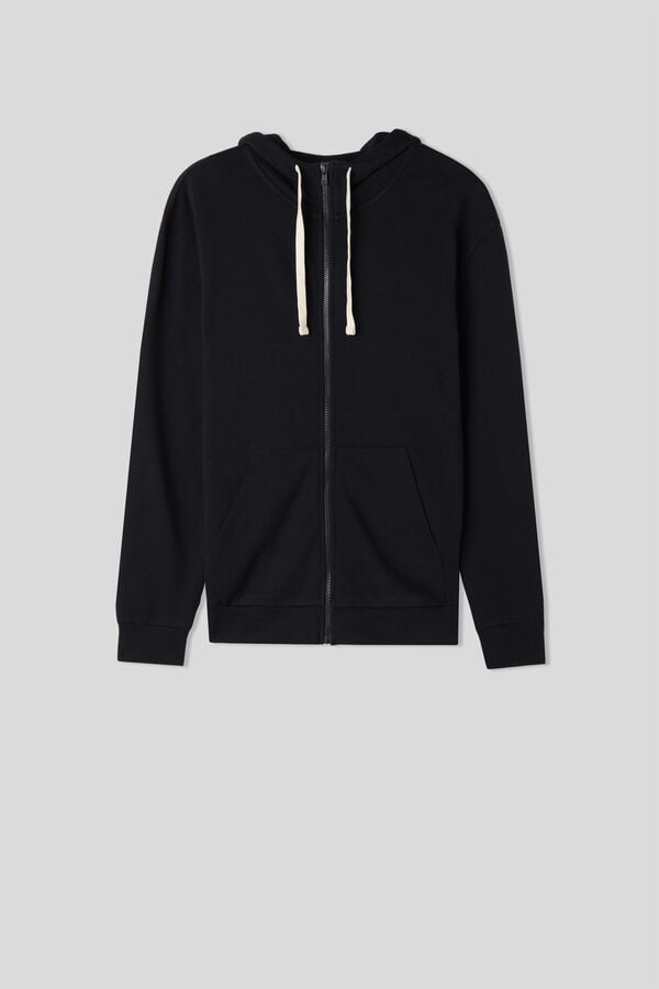 Black Intimissimi Cotton Zip Men Hoodie | yIUAcYyo