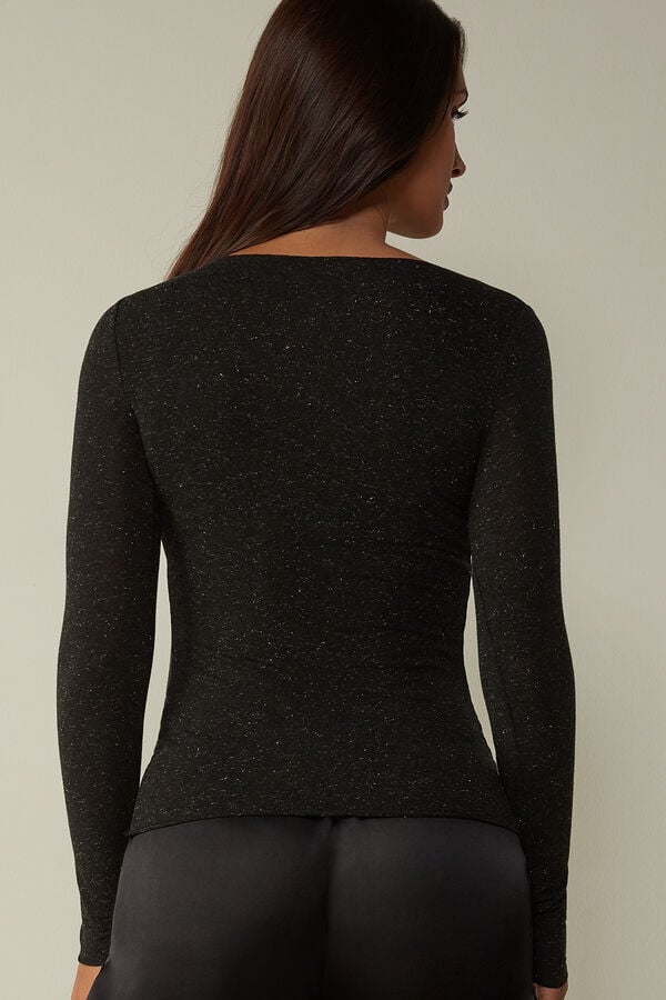 Black Intimissimi Crewneck In Modal Light With Cashmere Lamé Women Sweater | my7v4qgt