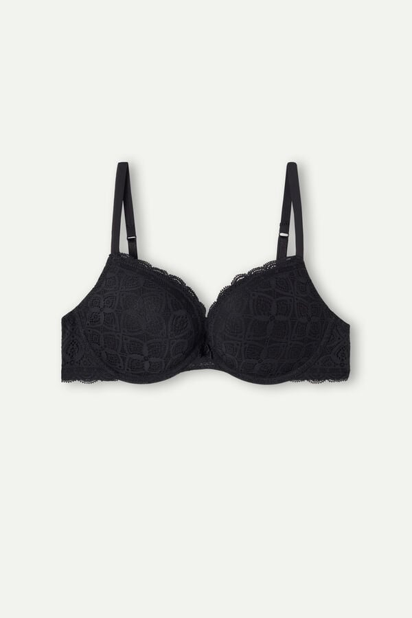 Black Intimissimi Elettra Super Push-Up Lace Women Bra | 1UysWZca