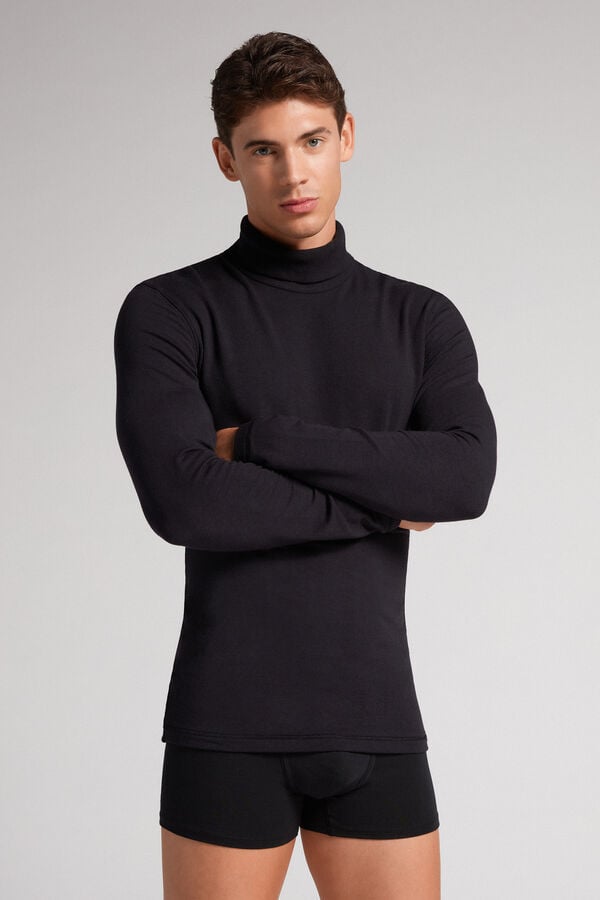 Black Intimissimi High-Neck Modal-Cashmere Men Long Sleeve | R1jfBxma