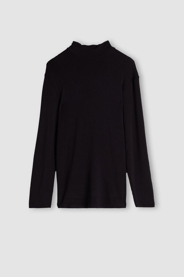 Black Intimissimi High-Neck Modal-Cashmere Men Long Sleeve | R1jfBxma