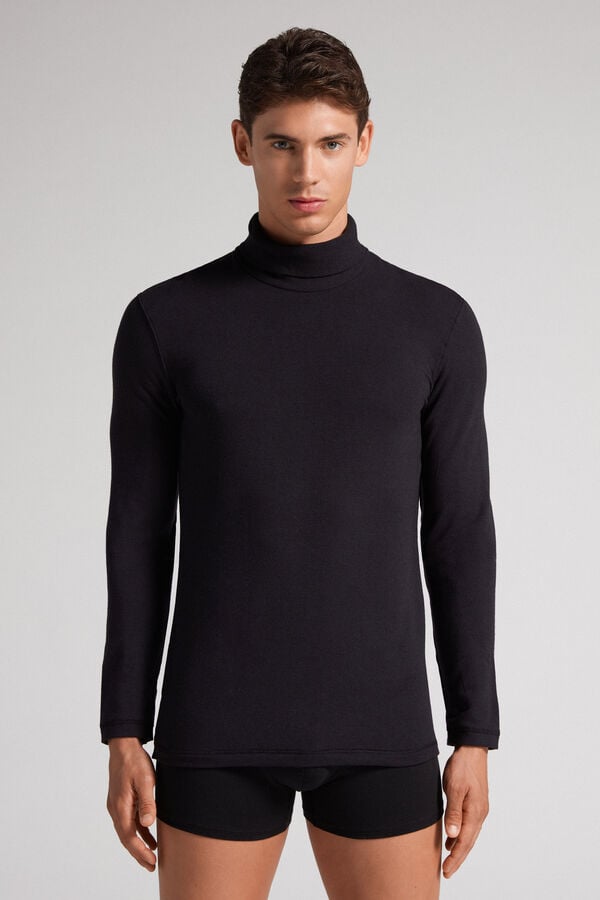 Black Intimissimi High-Neck Modal-Cashmere Men Long Sleeve | R1jfBxma