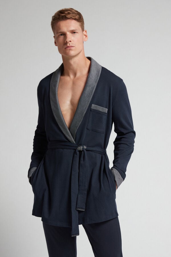 Black Intimissimi Interlock Cotton Smoking Men Robe | ub6SUFiS