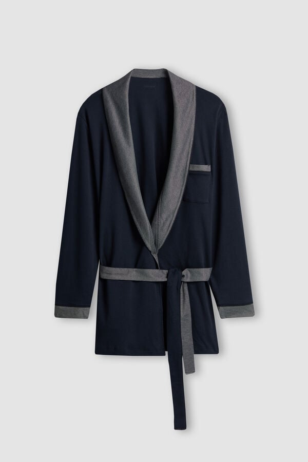 Black Intimissimi Interlock Cotton Smoking Men Robe | ub6SUFiS