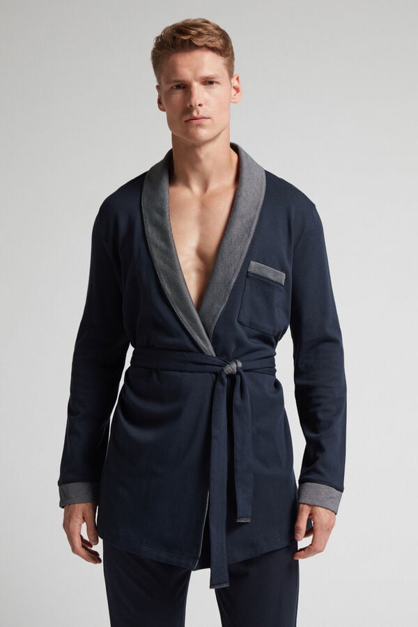 Black Intimissimi Interlock Cotton Smoking Men Robe | ub6SUFiS