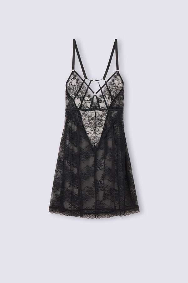 Black Intimissimi Intricate Surface Lace Babydoll Women Pajamas | sURRfxpS