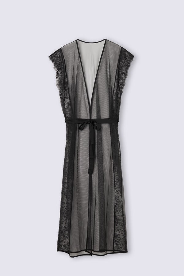 Black Intimissimi Intricate Surface Tulle Women Robe | fYyxg6iF