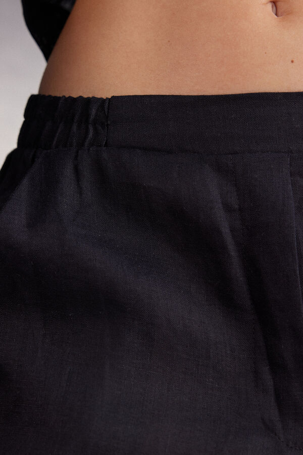 Black Intimissimi Linen Cloth Women Pants | QJpUGJwT