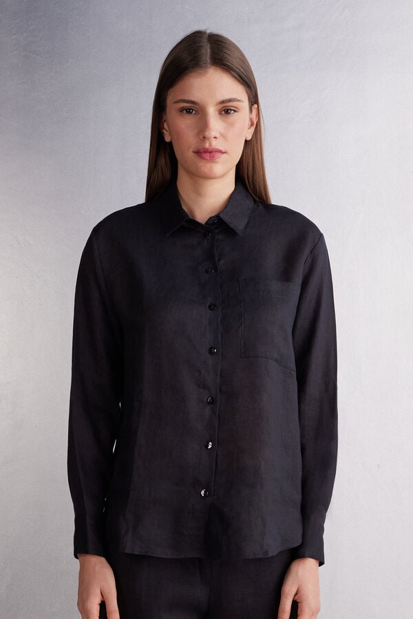 Black Intimissimi Linen Cloth Women Shirt | yNW414xe