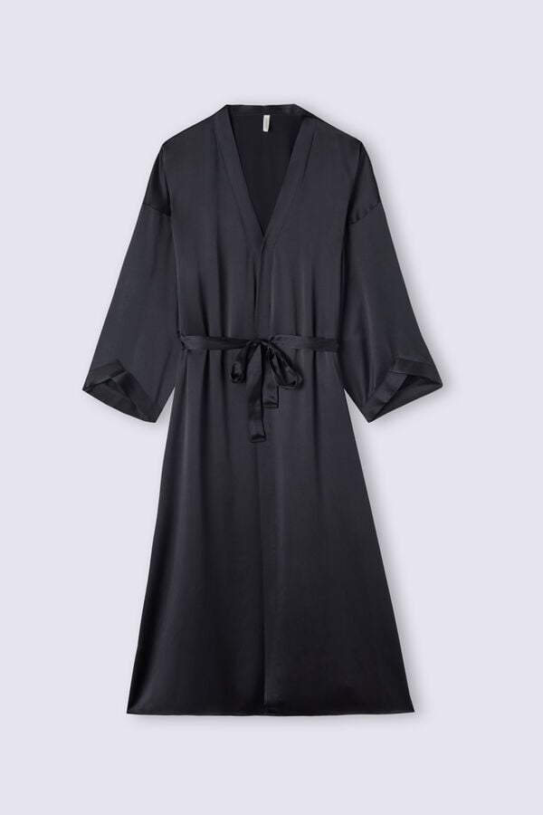 Black Intimissimi Living In Luxe Long Silk Women Robe | lBUAJztp