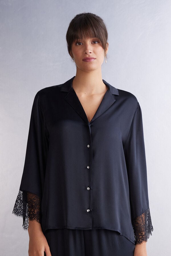 Black Intimissimi Living In Luxe Menswear Cut Silk Women Shirt | 8uBC17q0