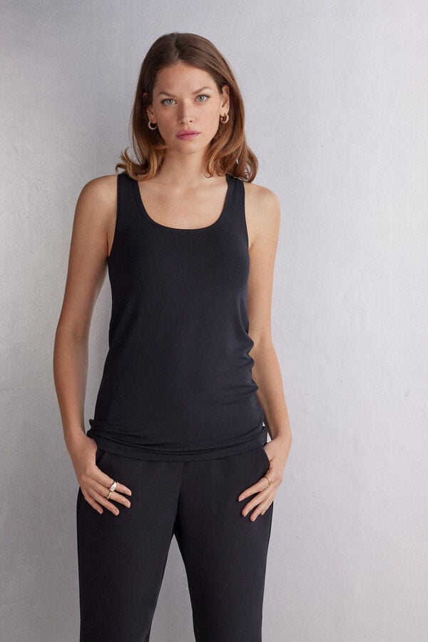 Black Intimissimi Long Micromodal Women Tank Top | 9NIwWHvu