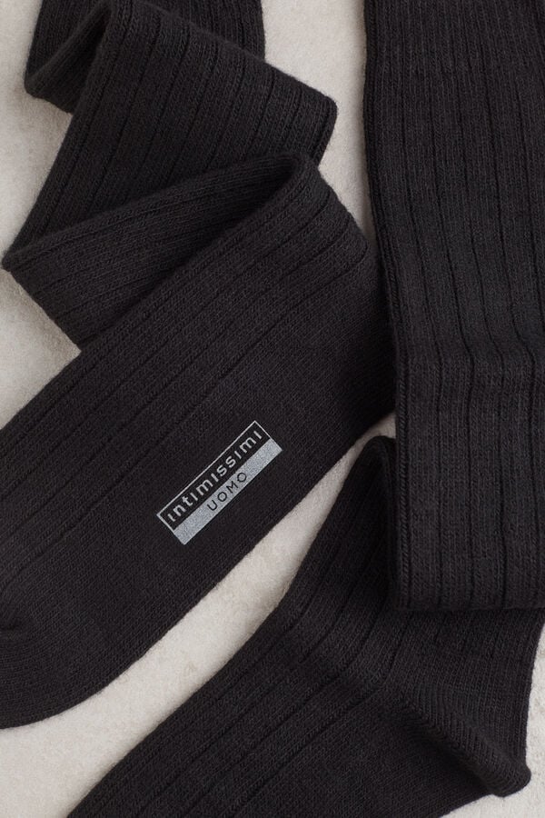 Black Intimissimi Long Ribbed Cashmere And Wool Men Socks | S1BHbeD9