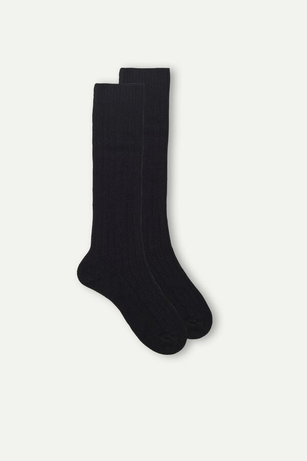 Black Intimissimi Long Ribbed Cashmere And Wool Men Socks | S1BHbeD9