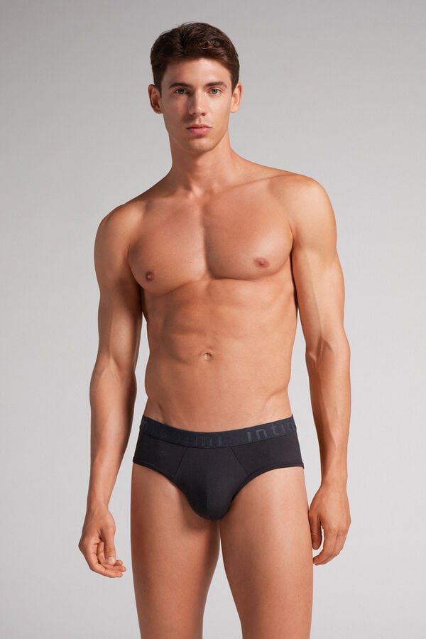 Black Intimissimi Microfiber Logo Detail Men Briefs | QlNs3Q6o