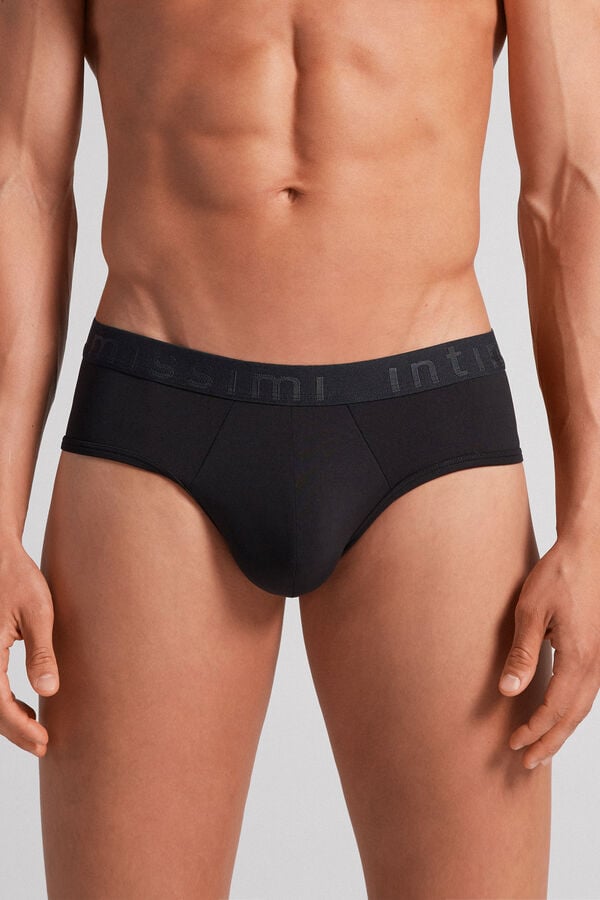 Black Intimissimi Microfiber Logo Detail Men Briefs | QlNs3Q6o