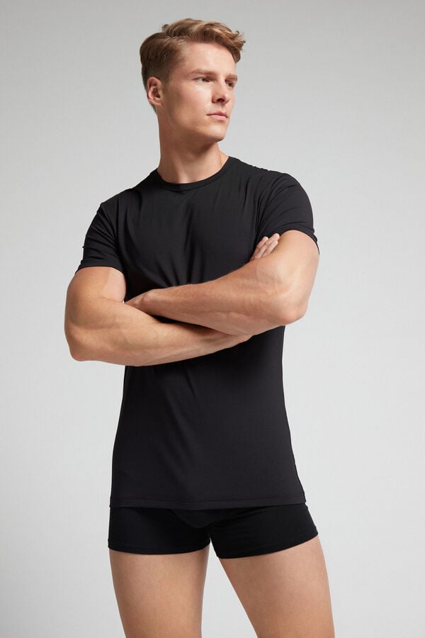 Black Intimissimi Microfiber Men T-Shirt | n92Cvj0s