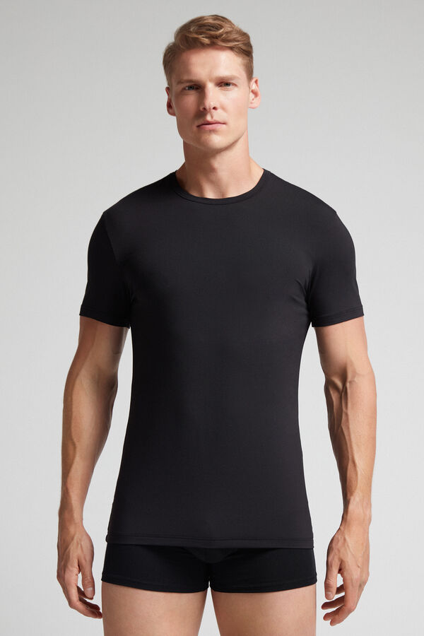 Black Intimissimi Microfiber Men T-Shirt | n92Cvj0s