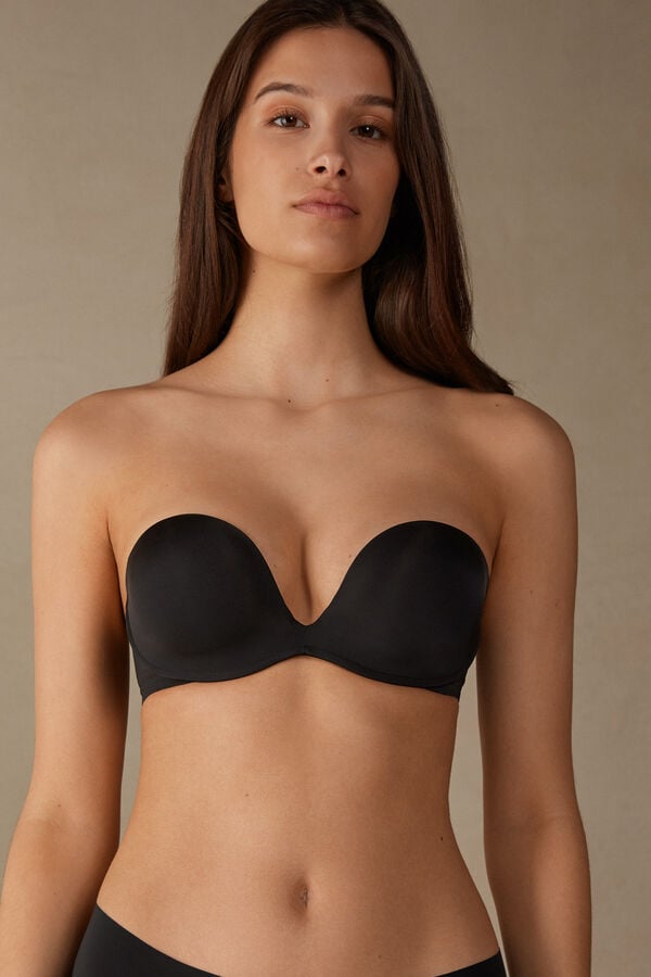 Black Intimissimi Monica Bandeau Ultralight Microfiber Women Bra | DkZmvbKb