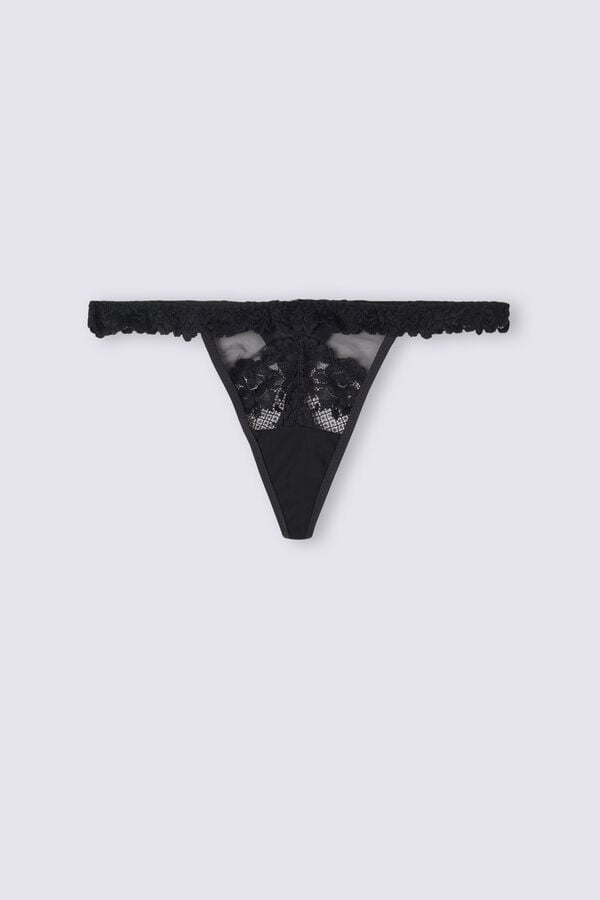 Black Intimissimi Pretty Flowers String Women Thong | iU4lp5Ac