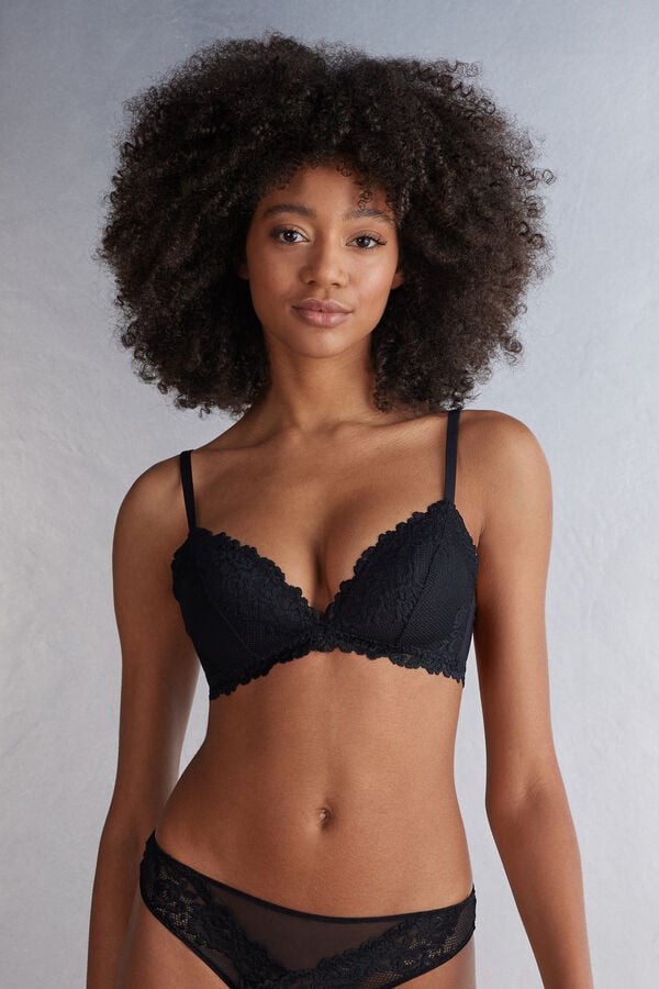 Black Intimissimi Pretty Flowers Tiziana Triangle Women Bra | 6WJhqzUQ