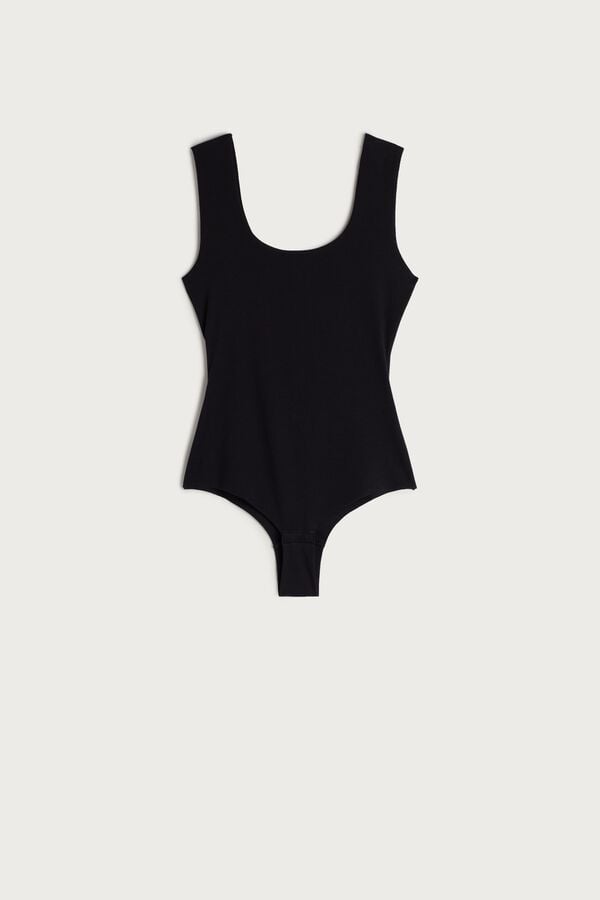 Black Intimissimi Raw Edge Cotton Women Bodysuit | nXausFnG